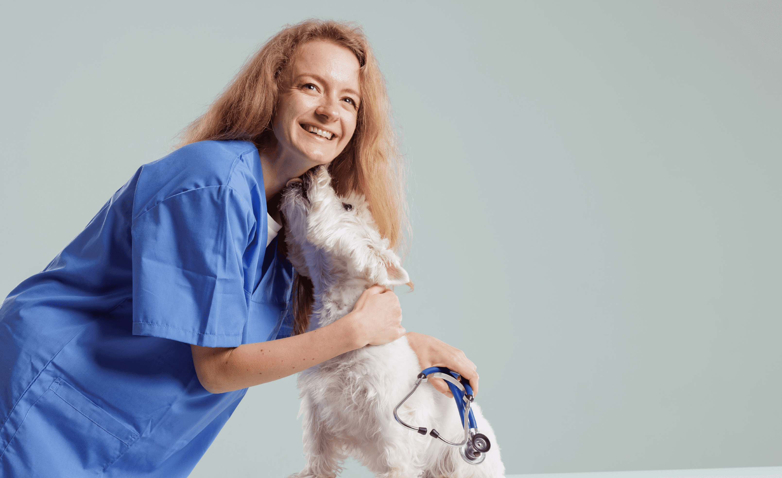 Veterinary professional hugging dog