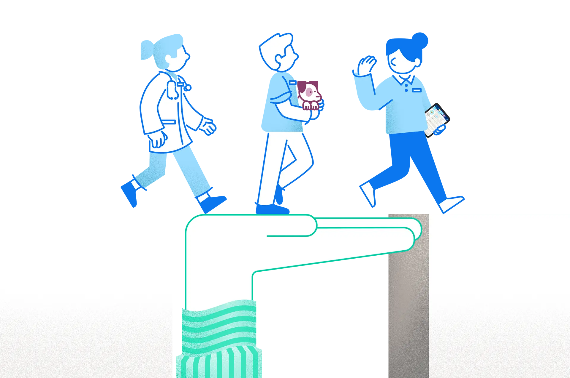 Illustration of people walking over blocks