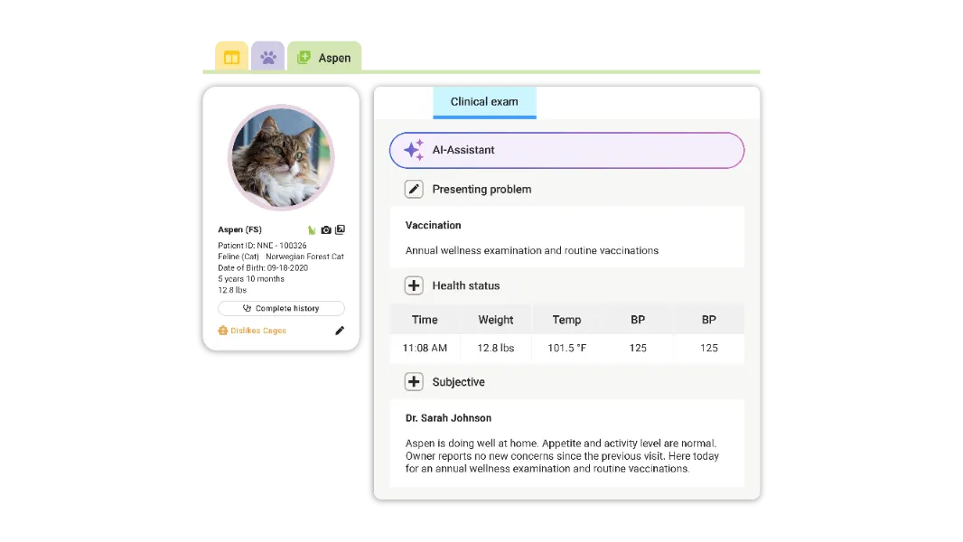 Veterinarian taking notes on tablet